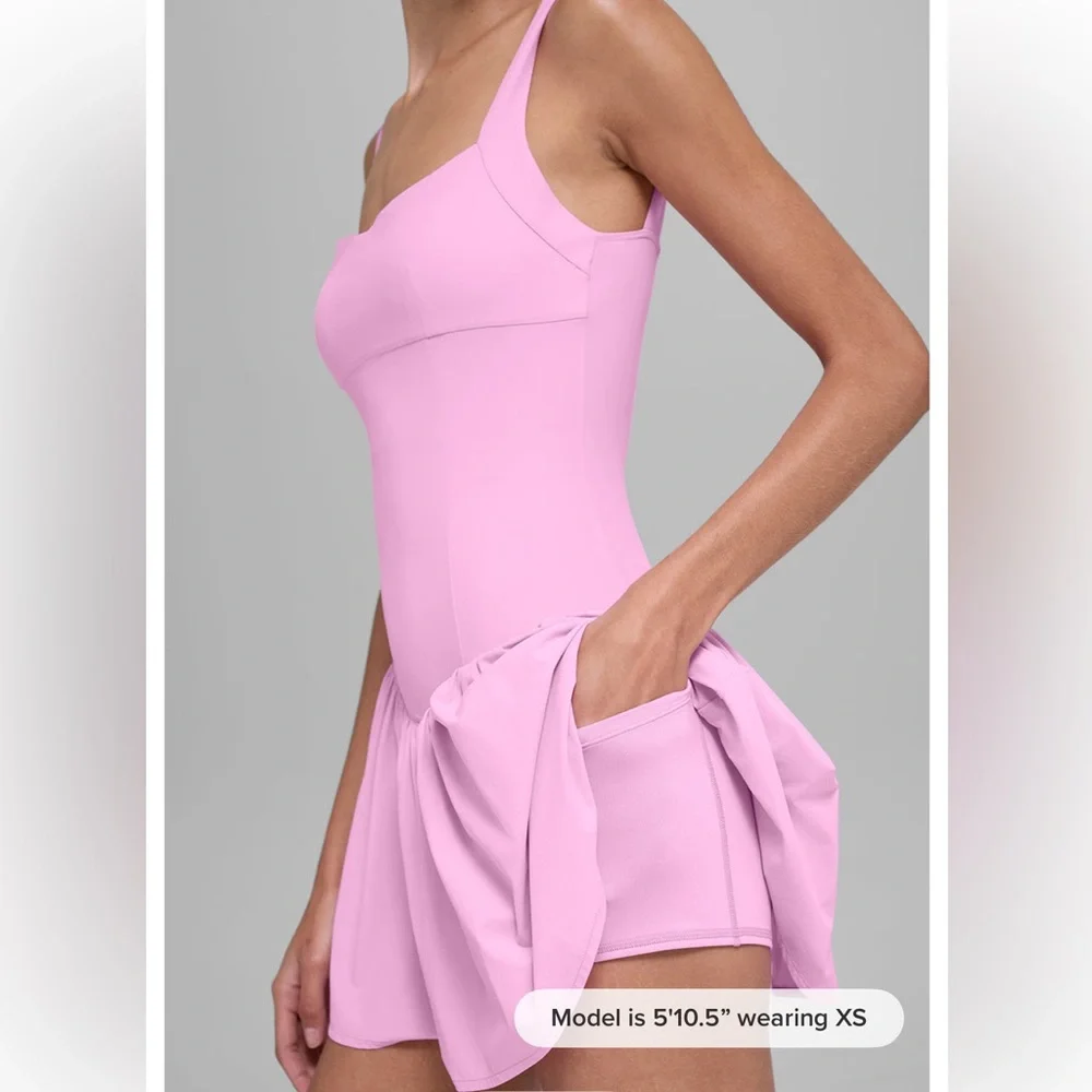 NWOT Alo Yoga Alosoft Break Point Tennis Dress Candy Heart Pink - Picture 3 of 4